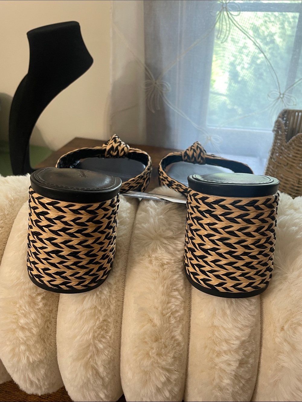 Universal Thread Black Footbed Woven Knot Mules with Natural Braided Straps - Picture 2 of 3